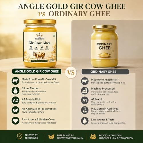 Image of ANGLE GOLD - a2 ORGANIC GHEE - SHREE FOOD Gir Cow a2 Ghee, Organic, Traditional Bilona Method, No Additives, 250ml