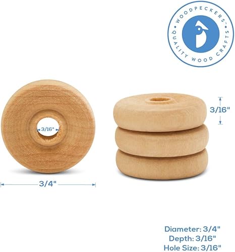 Miniatura 5 de Mini ruedas de madera clásicas, ideales para manualidades, 34 pulgadas de diámetro, 316 pulgadas de grosor, agujero de 316 pulgadas, paquete de 100