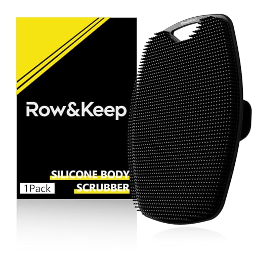 Row&Keep Silicone Body Scrubber Premium Shower Scrubber Nourishing Cleaning & Exfoliating Your Skin Lather Boosting Bristles with Ergonomic No-Slip Handle Exfoliator and Scrubber-black