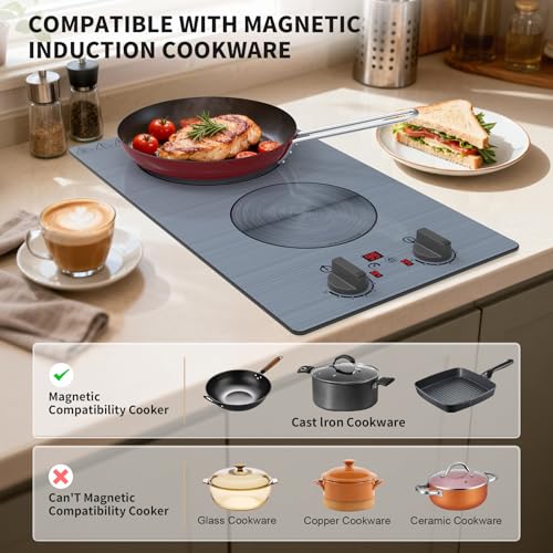 Image of GlHETKUT Induction Cooktop,110V 2300W double burner hot plate with LED Touch Screen,9 Power Levels,Kids Lock & Timer,knob and touch control 2 burner induction cooktop