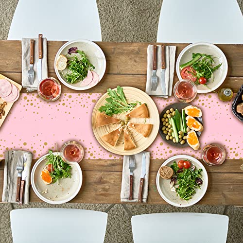Kiorevy Pink And Gold Table Runner 12 X 72 Inches Long, Golden Glittering Dots Table Runners Kitchen Dining Decoration For Wedding Baby Bridal Shower Birthday Party Graduation Valentines Day Decor #TOP2