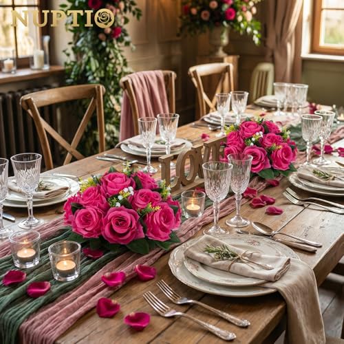 Image of NUPTIO Flower Ball for Table Centerpieces: Hot Pink Artificial Rose