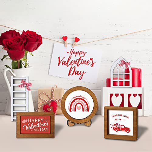 Tiered Tray Decor for Valentine\'s Day, St Patrick\'s Day, Easter, Lemon Theme Party - Interchangeable Seasonal Wood Sign Farmhouse Decor - Rustic Wooden Frames with 12 Cards, Mini Arch, Mini Ladder