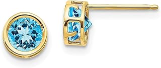 Brincos de ouro amarelo 14 k 5 mm topázio azul conjunto bisel brincos pedra do mês de dezembro joias finas para mulheres presentes para ela, Cristal Pedra preciosa Ouro amarelo Pedra, Topázio