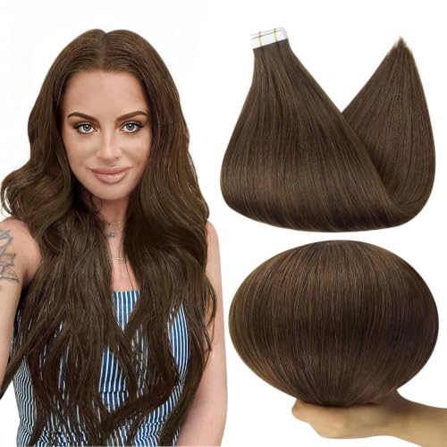 Image of Full Shine Invisible Tape in Hair Extensions, 12 Inch Color 4 Middle Brown