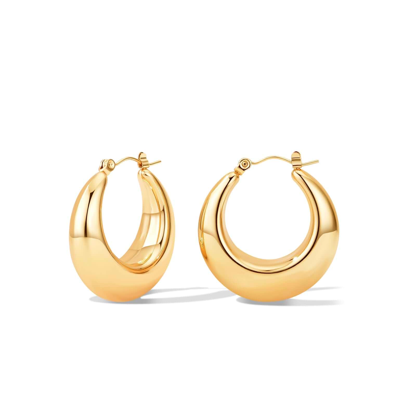 Chunky Gold Hoop Earrings for Women Stainless Steel Cute Fashion Hypoallergenic Earrings Minimalist Jewelry