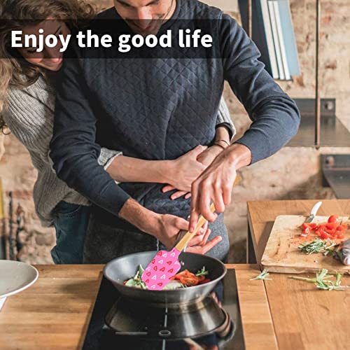 Rovepic 3 Pack Silicone Spatulas With Wooden Handles Heat Resistant Baking Spatulas With Pink Satin Ribbon Bows For Baking Cooking #TOP5