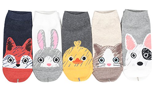 Women's Cool Animal Fun Crazy Socks (Sketch Animal 5 Pairs)