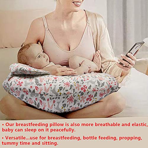 TOFOAN Baby Breastfeeding Nursing Pillow, Detachable Machine Washable, Multifunction 45° Angle U Shape Infant Support Pillow, Newborn Headrest & Backrest Lounger, Head Positioner (Floret)