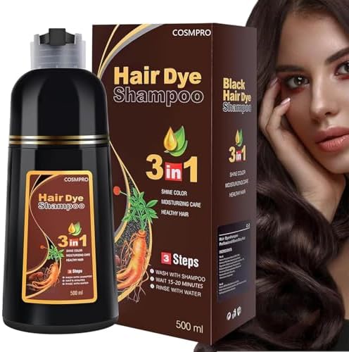 Haarfarbe färben Haarfärbeshampoo Hair Dye Shampoo Gegen Graue Haare 3 in 1 für graue Haare Abdeckung Haarfarbe für Männer und Frauen, pflanzliche Hair Color (Dunkelbraun)