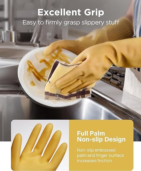 Padchaaya Dishwashing Gloves, Reusable Kitchen,Household and Industrial Cleaning Gloves, Long Sleeve, Thick Latex, Cleaning, Washing, Working, Painting, Gardening Gloves (White) 2