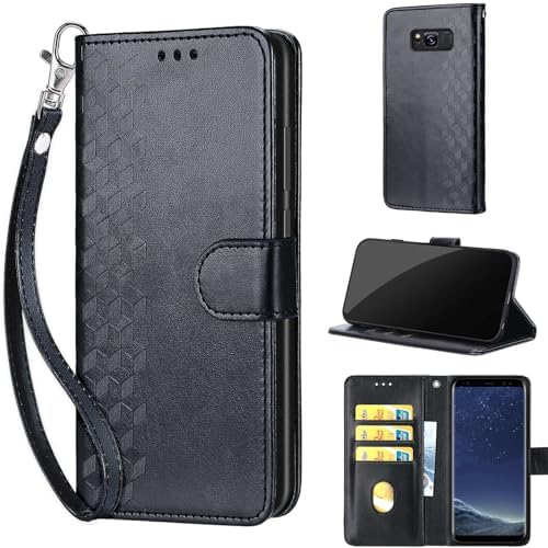 Phone Case for Samsung Galaxy S8 Case, with Card Slots Kickstand Magnetic Closure Premium PU Leather Wallet Flip Case compatible Samsung Galaxy S8 Cube-Rose Gold