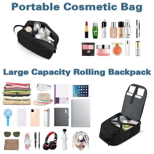 ZOMFELT Rolling Backpack for Women, Backpack with Wheels Carry on Luggage, 17 Inch Rolling Laptop Backpack with Toiletry Bag, Wheeled Backpacks for Travel Trip Business2