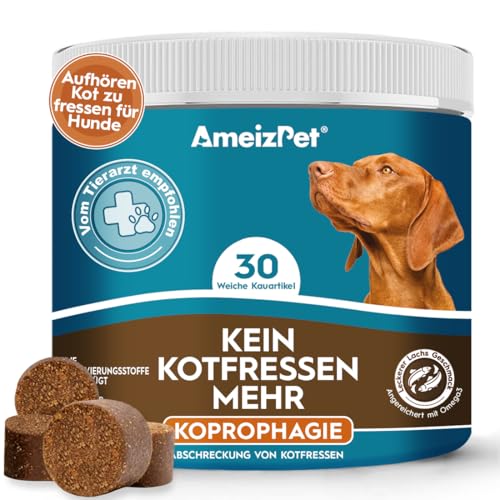 AmeizPet Kotfresser Drops Für Hunde, KOT Fressen Hund Verdauungsenzyme, Koprophagie Gegen Kotfressen Hund, 30 Hunde Leckerlis Lachsgeschmack, 67.5g (2.3 Oz)