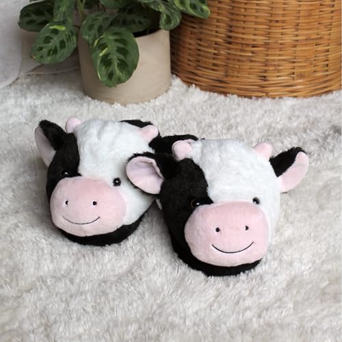 Fuzzy Cow Slippers for Women and Men - Cozy Plush Holstein Cattle Slippers for Adults 6
