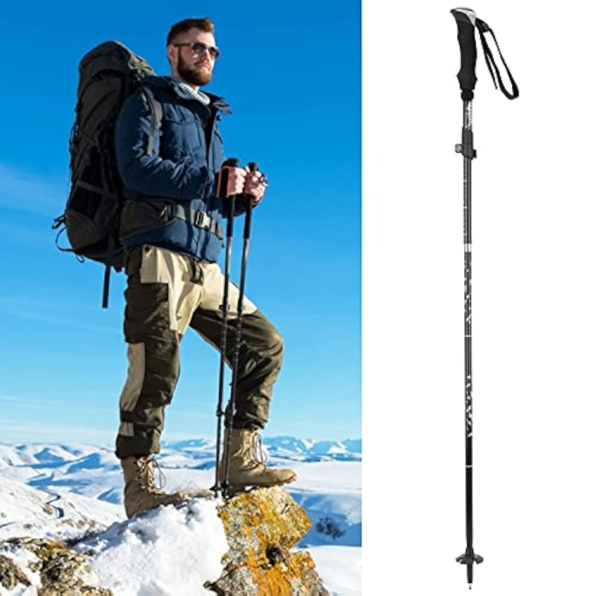 Trekking Poles, 5 Section Collapsible Walking Stick for Hiking