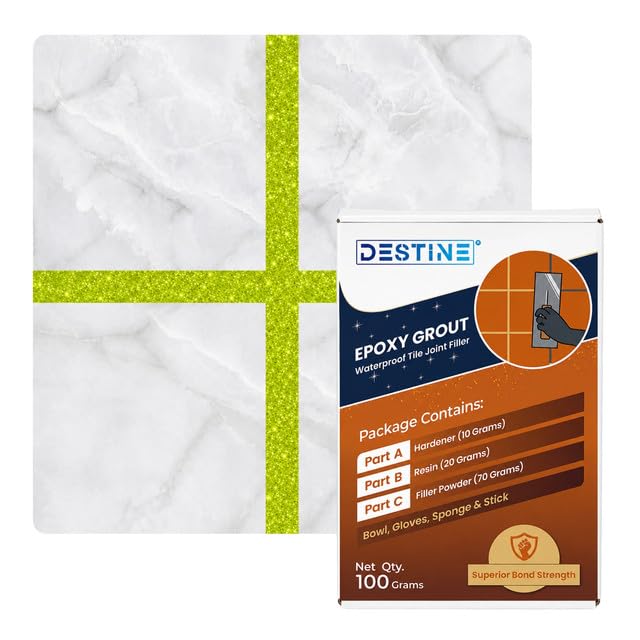 Image of DESTINE Epoxy Grout for Tiles (110 Colours)(100 g), Waterproof Joint Filler, Crack Filler, Tiles Gap Filler, Stain Free, Acid & Chemical Resistance Epoxy Grout (Luxury [FL Lemon Yellow Glitter])