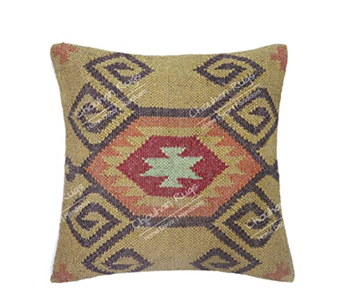 Chouhan Rugs 4 Pcs Set Of Indian Hand Loomed Cushion Cover, Natural Jute Pillows Covers, 18X18 Inch Hand-Woven Throw Pillowcases, Home Decor Sofa Pillow Covers #TOP1