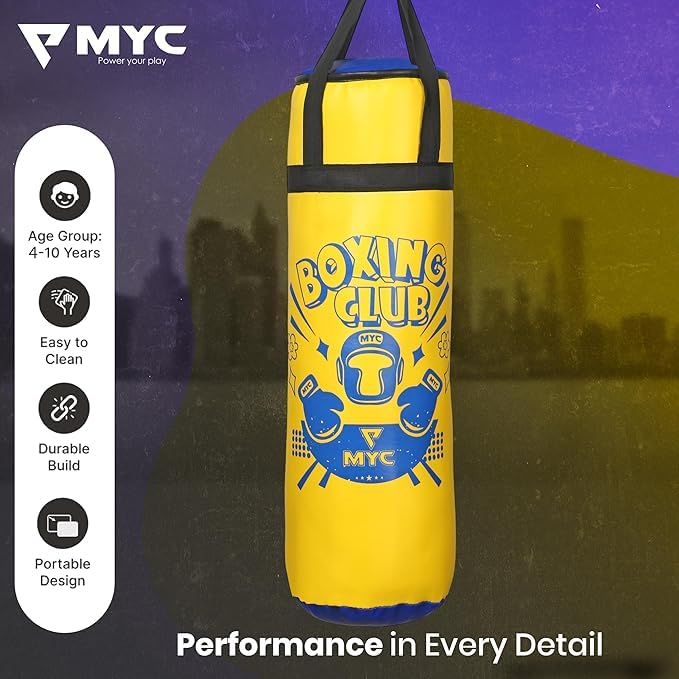Image of MYC Club Pack of 4 Kids Punching Bag Boxing Kit Set for Karate | Bounce-Back Martial Arts Bag for Boys & Girls (Age 4-10 Year) (Yellow)