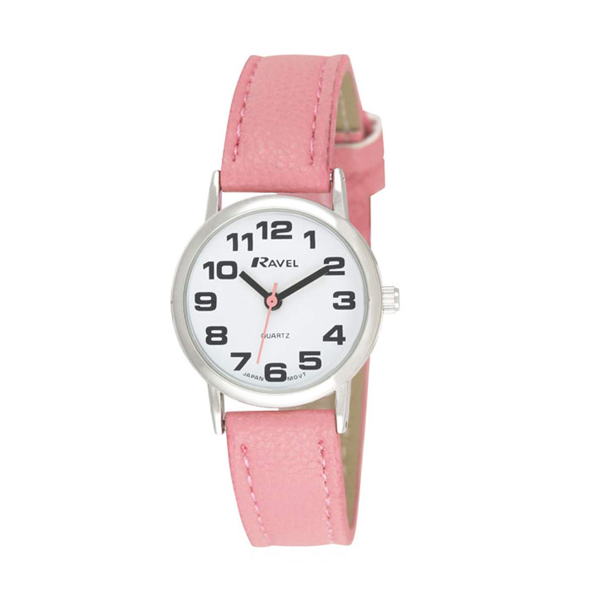 Ravel Women's Easy Read Watch with Big Numbers (Medium) - Pink/White Tone/White Dial