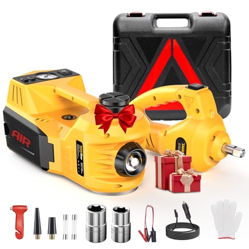 Taskstar Wagenheber Elektrisch 5T 3T 2T, 12V Elektrischer Wagenheber Hydraulischer 155-450 mm mit elektrischem Schlagschrauber und Reifenfüllpumpe, 3 in 1 Tragbarer für SUV MPV Limousine (Gelb)