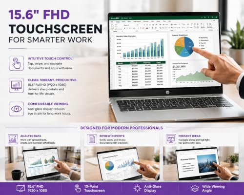Image of HP 15.6 inch FHD Touchscreen Laptop • AMD Ryzen 7 Processor • 16GB RAM • 512GB SSD • Copilot AI • Windows 11 • Wi-Fi 6 • Microsoft 365 • Lightweight Laptop for Students, Home & Everyday Use