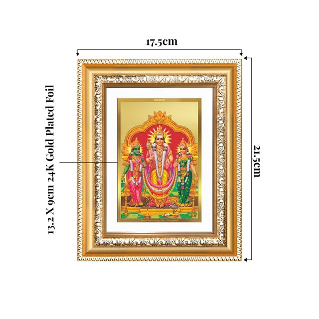 Image of DIVINITI Lord Murugan with Valli 24K Gold Plated Foil Wall and Tabletop Photo Frame for Home Decor, Puja Room, Luxury Gifting | DG Frame 112 S2 (21.5x17.5 CM)