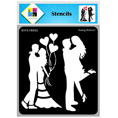 SWAGSTATIONS Love Stencil for Art and Craft|Couple with Heart Shape Valentine Stencils 6×6 Inches|Reusable DIY Stencils for Painting, Mixed Media, Card Making Couple Stencils for Painting on Canvas