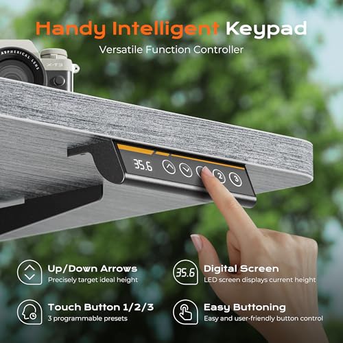 Huuger 63 x 28 Large Electric Standing Desk, Height Adjustable Computer Desk, 27.6" Deep Desktop, Stand up Gaming Office Table with 2 Hooks, 3 Preset Heights, for Home Office, Grey