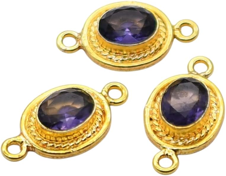 2 Pcs 22X12mm Amethyst 2 Loop Bezal Connector Gold Plated NC108-AMETHYST-2 Loop-GP-2