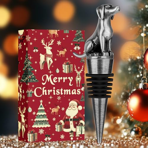 LKKCHER Tapón para Botella de Vino de Labrador Envuelto en Regalo Navidad, Regalos Navidad, Regalos de Vino para Amantes de los Perros, Mujeres, Hombres, papá, Plateado