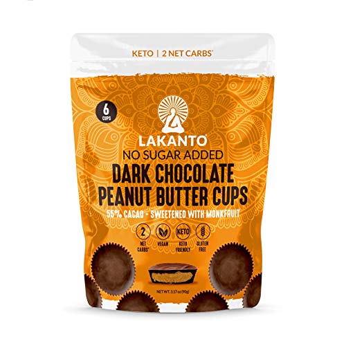 Lakanto Sugar Free Chocolate Peanut Butter Cups - Sweetened with Monk Fruit, On the Go, Gluten Free, Vegan, Keto Diet Friendly, 2g Net Carbs, Cocoa Butter, Nut Butter, Cacao (6 Cups - Pack of 2)