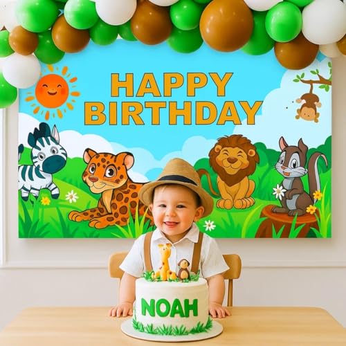 Image of Wanna Party Jungle Theme Decoration Birthday Balloons Arch Kit Set Happy Birthday Backdrop Banner for Boys Girls Jungle Theme Birthday Decorations Items