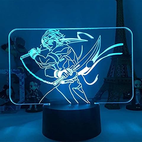 GEZHF 3D Illusion Anime Figure Demon Slayer Uzui Tengen Acrylic Led Night Light for Kids Child Bedroom Decor Lamp Nightlight Gift-Remote Control-Remote Control Cover