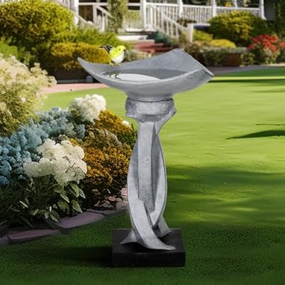 watnature 22.8”Tall Bird Baths for Garden - Concrete Modern Outdoor Standing Birdbath, Decoration Yard Statue for Garden, Patio, Backyard, Lawn -14.5”Dia X 22.8”H Contemporary Birdbaths with Pedestal