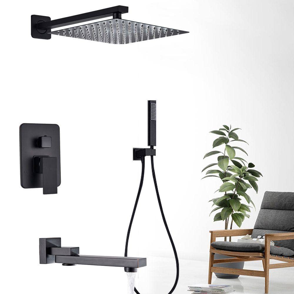 Robinet de douche effet pluie 3 voies avec mitigeur mural noir et pommeau de douche à main
