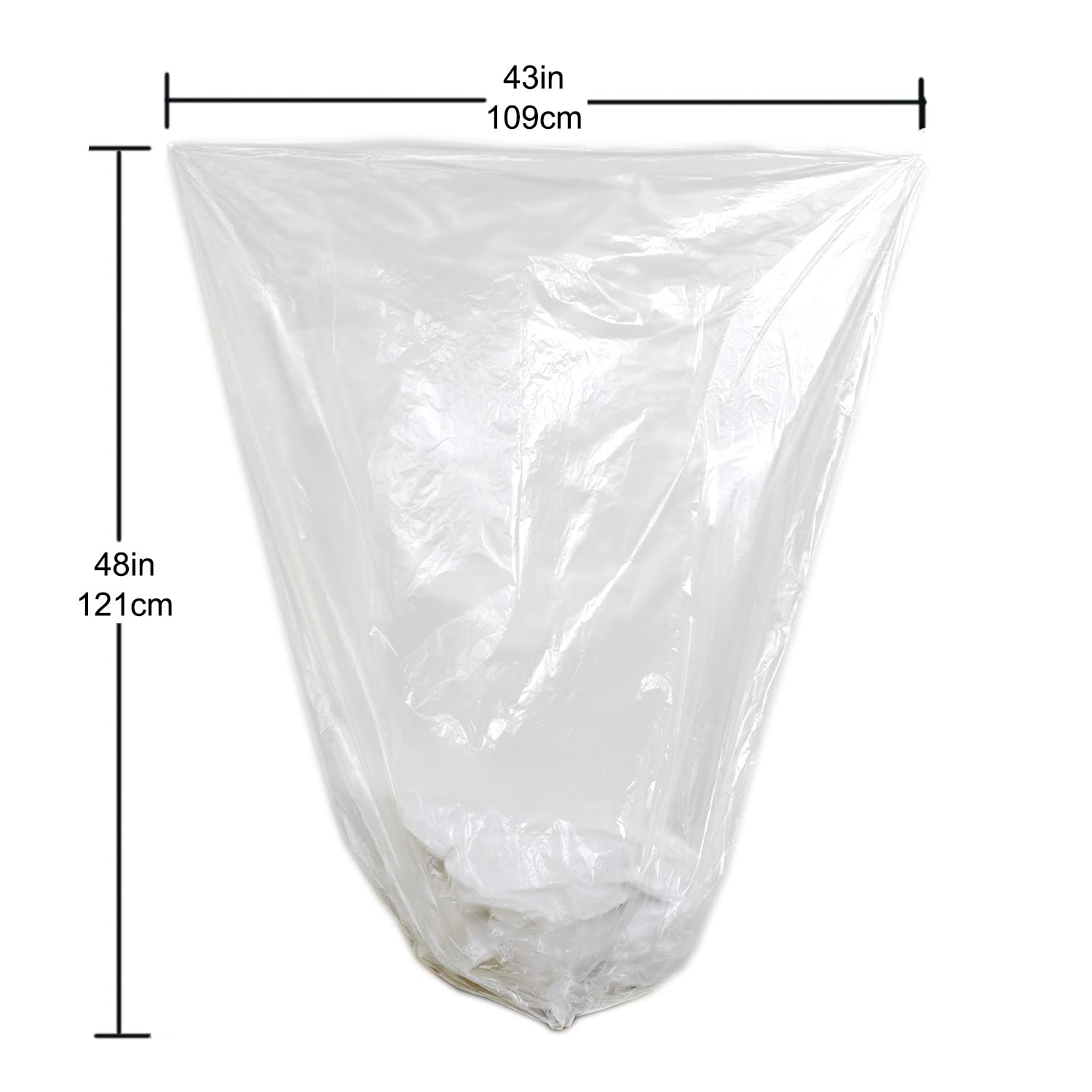 TYPLASTICS Bolsas de basura transparentes de 45 a 48 galones, 43 x 48 pulgadas, bolsas de basura de alta densidad, paquete de 200, multiusos para oficina, patio, reciclaje, industrial y comercial