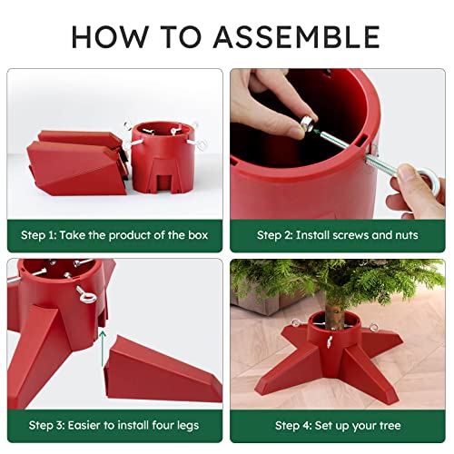 HarcoHome Christmas Tree Stand Base for 8 feet Fresh Tree Live Xmas Tree Base Stand for Decoration Christmas Tree Holder Stand for Real Trees (Red) - Thumbnail 5