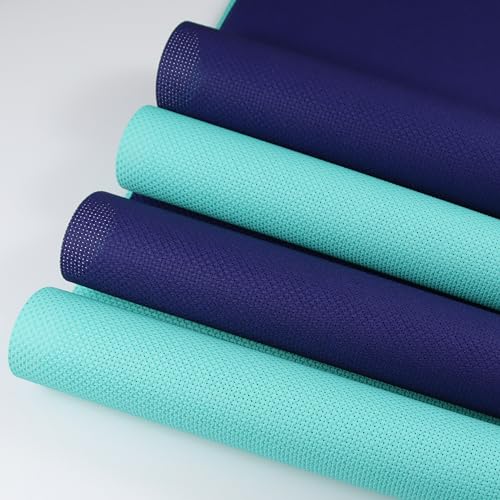 Image of KCS 4 pc of 12 inch x 18 inch (30cmx45cm) 14CT Counted Cotton Aida Cloth Cross Stitch Fabric (Royal Blue+Sea Green)