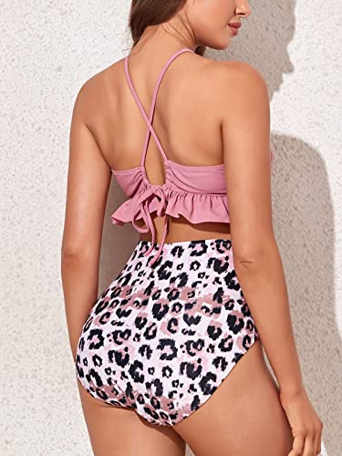 Summer Mae Pink Leopard Ruffle Maternity Bikini #TOP24