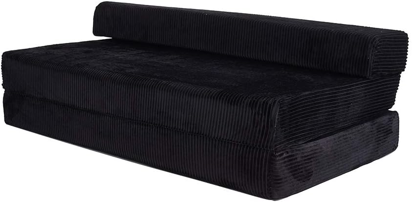 PananaDouble Futon Sofa Chair Fold Out Guest Chair Z Bed folding mattress Foam Soft with a Zipped Removeable Cover for Adult and Kids (Black)