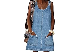 Stylish Women's Sleeveless Denim Overall Dress with Pockets