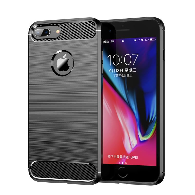 Rugged Armor Back Case Cover iPhone 7 Plus, 8 Plus (Carbon Fibre_Black)