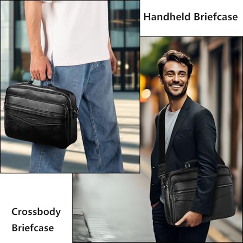 Business Laptop Briefcase for Men 15.6 inch Genuine Leather Computer Laptop Satchel Bag Retro Waterproof Handheld Shoulder Bag Men's Office Commuting Trip Briefcase2