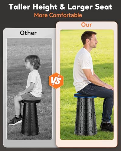 Image of Height Adjustable Foldable Stool Chair - Collapsible Stool for Waiting in Line - Portable Folding Camping Stool, Compact Collapsible Seat for Fishing, Hunting, Patio, Camping, Party & Gathering(Blue)