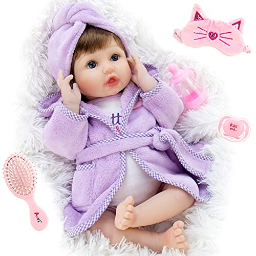 Aori Reborn Baby Dolls 22 Inch Realistic Newborn Baby Girls Lifelike Weighted Reborn Dolls Bathrobe Girl with Purple Bathrobe Outfits and Accessories Great Birthday Set for Girls Age 3+
