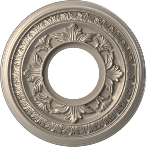 Image of Ekena Millwork CMP10BACSV Baltimore Thermoformed PVC Ceiling Medallion (Fits Canopies up to 4 1 /4 inch), 10 inchOD x 3 1 /2 inchID x 3 /4 inchP, Metallic Silver Metallic