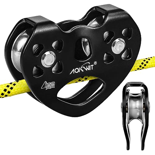 Zip Line Pulley 8-13mm Climbing Pulley Cable Rope Durable Aluminum Stainless Steel Roller Double Tandem Speed Dual Pulley 25KN for Backyard Zipline Hauling Rigging Mountaineering Rescue Climbing Gear