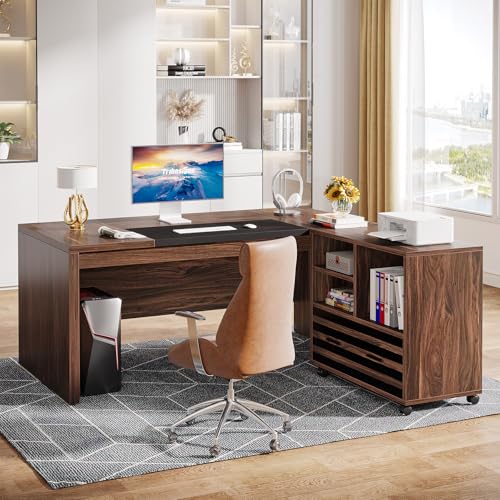 Image of Tribesigns 62.2 inch L-Shaped Executive Desk with Mobile File Cabinet