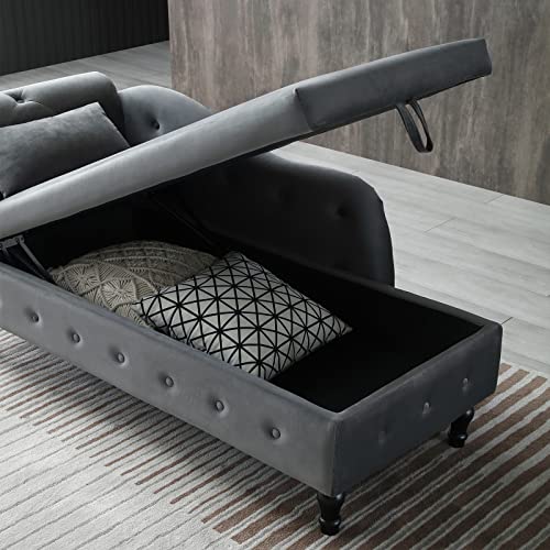 Luckhao Chaise Lounge Indoor,Velvet Lounge Chair For Bedroom With Storage & Pillow,Modern Upholstered Rolled Arm Chase Lounge For Sleeping With Nailhead Trim For Living Room Bedroom Office(Grey) #TOP4